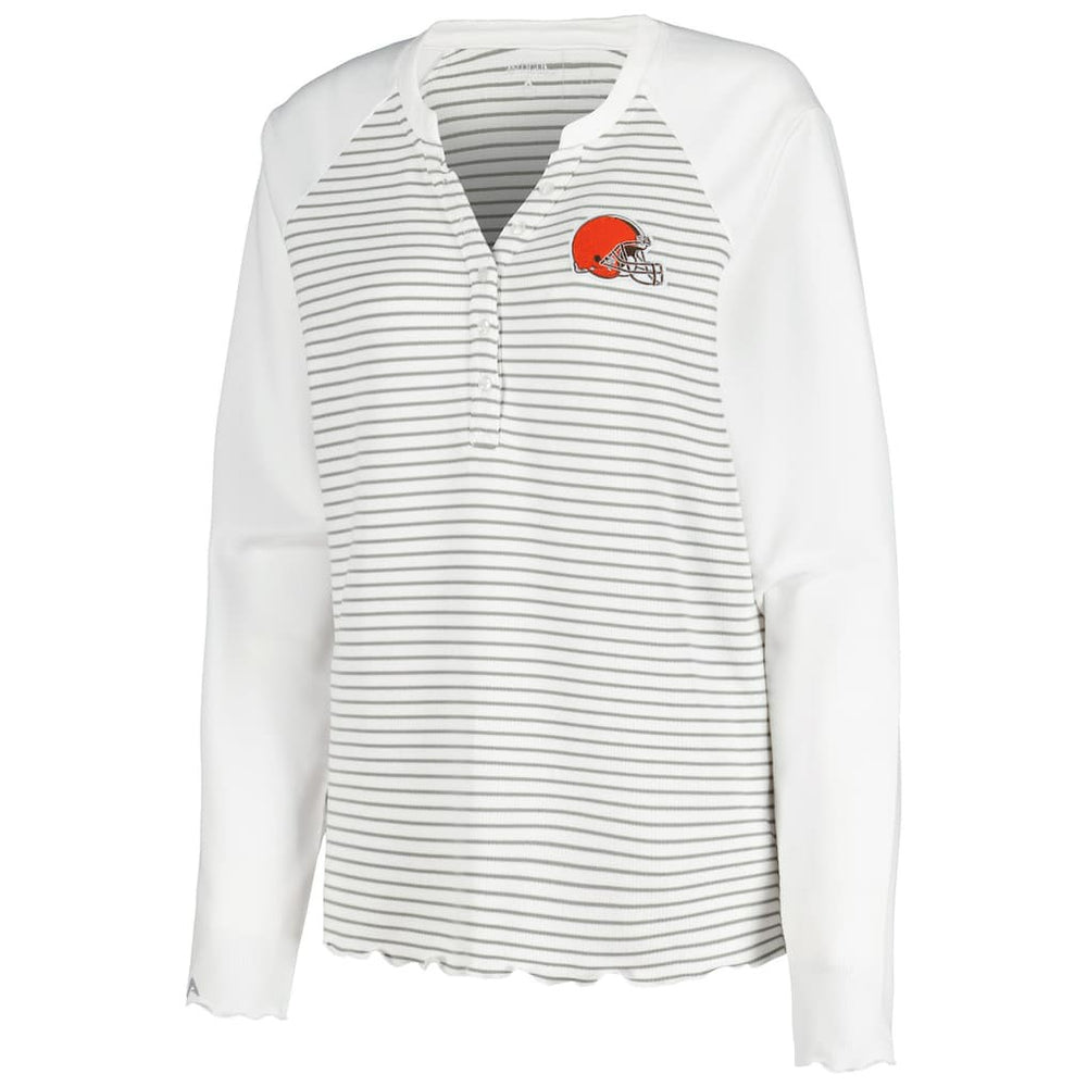 Cleveland Browns Antigua Women's Maverick Waffle Henley Long Sleeve T-Shirt White | NFL