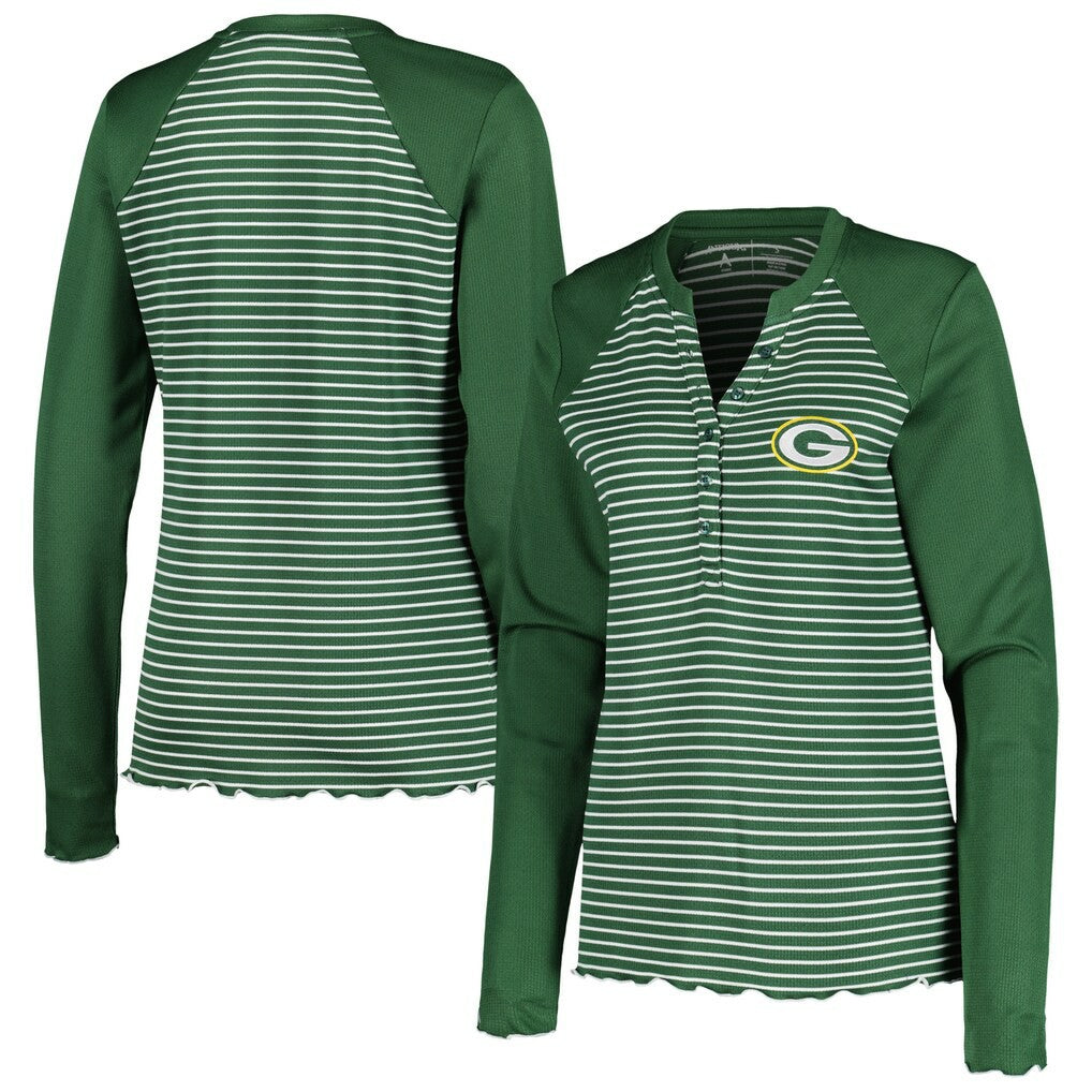 Green Bay Packers Antigua Women's Maverick Waffle Henley Long Sleeve T-Shirt Green | NFL