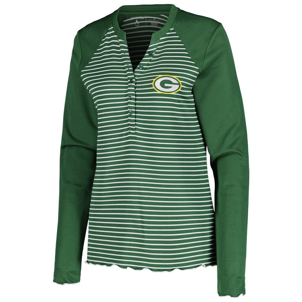 Green Bay Packers Antigua Women's Maverick Waffle Henley Long Sleeve T-Shirt Green | NFL