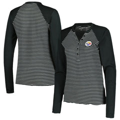 Pittsburgh Steelers Antigua Women's Maverick Waffle Henley Long Sleeve T-Shirt Black | NFL