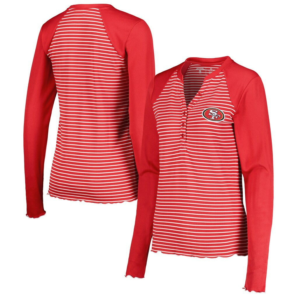 San Francisco 49ers Antigua Women's Maverick Waffle Henley Long Sleeve T-Shirt Scarlet | NFL