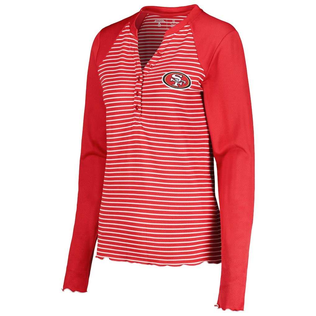 San Francisco 49ers Antigua Women's Maverick Waffle Henley Long Sleeve T-Shirt Scarlet | NFL
