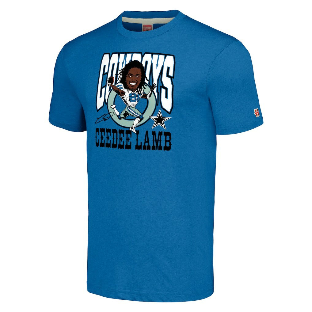 CeeDee Lamb Dallas Cowboys Homage Unisex Caricature Player Tri-Blend T-Shirt Royal | NFL