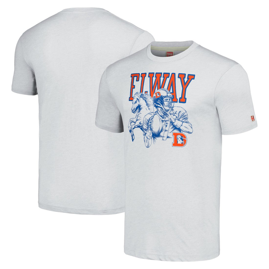John Elway Denver Broncos Homage Unisex Unisex Caricature Retired Player Tri-Blend T-Shirt Ash | NFL