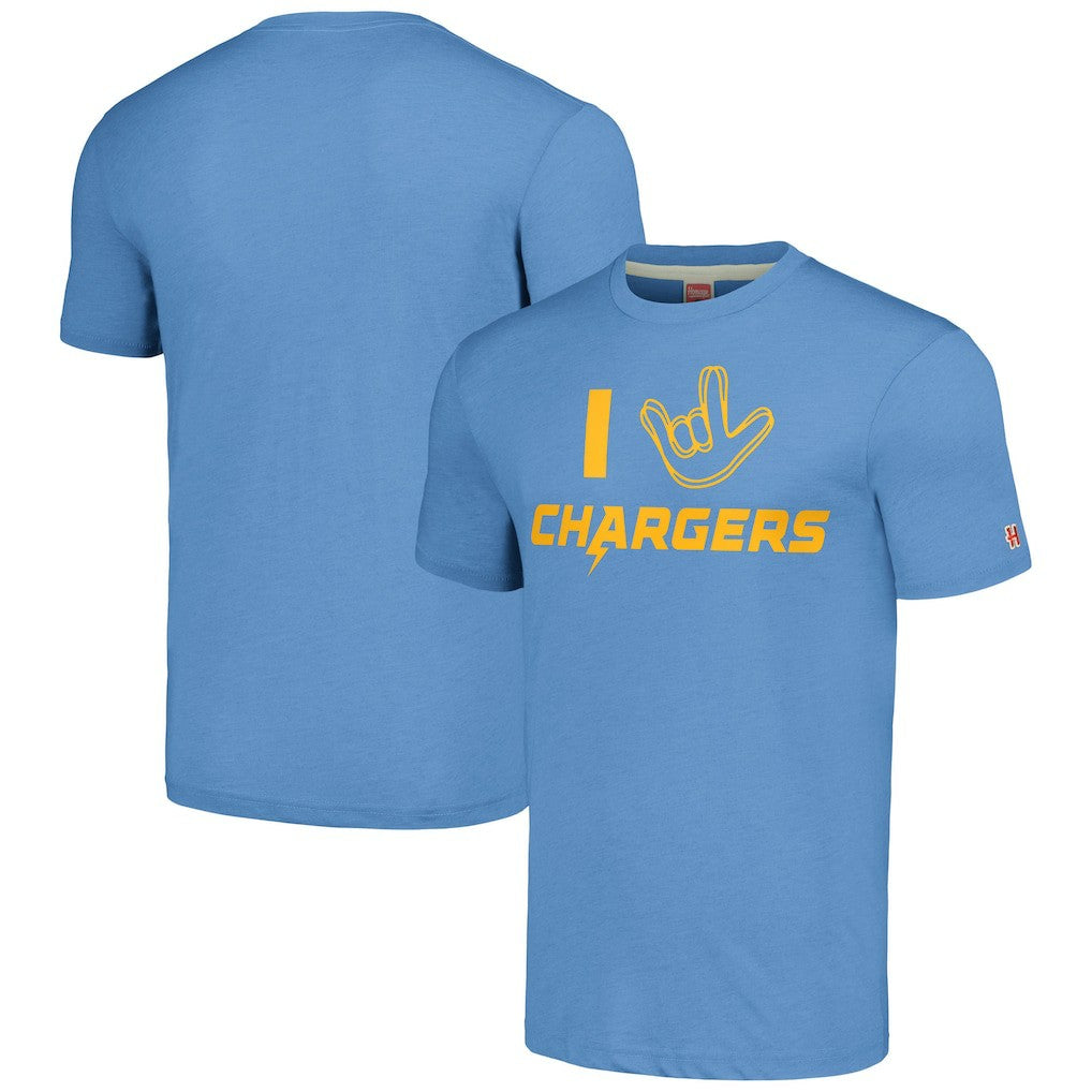 Los Angeles Chargers Homage Unisex The NFL ASL Collection by Love Sign Tri-Blend T-Shirt Powder Blue | NFL