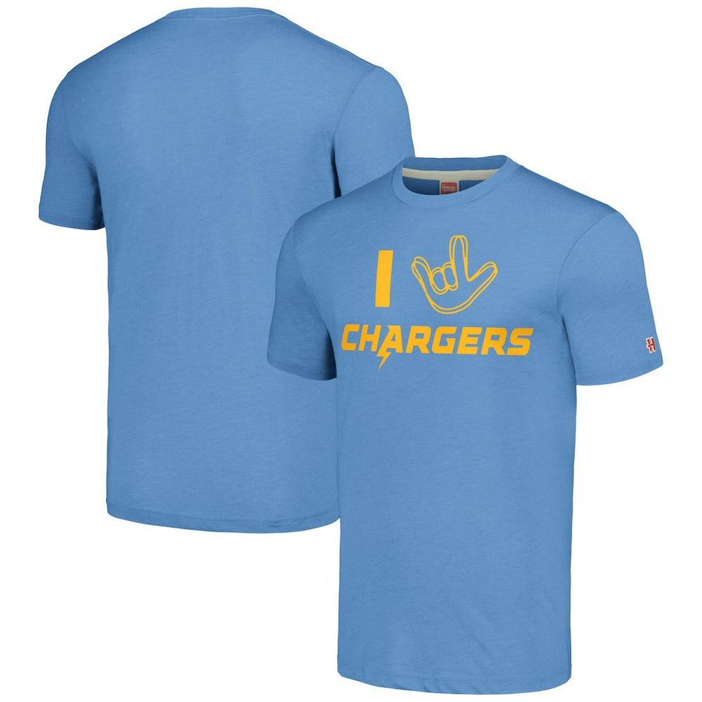 Los Angeles Chargers Homage Unisex The NFL ASL Collection by Love Sign Tri-Blend T-Shirt Powder Blue | NFL