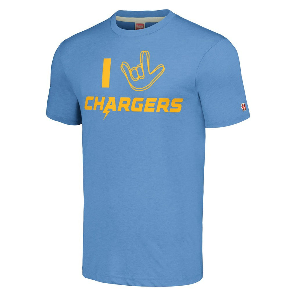 Los Angeles Chargers Homage Unisex The NFL ASL Collection by Love Sign Tri-Blend T-Shirt Powder Blue | NFL