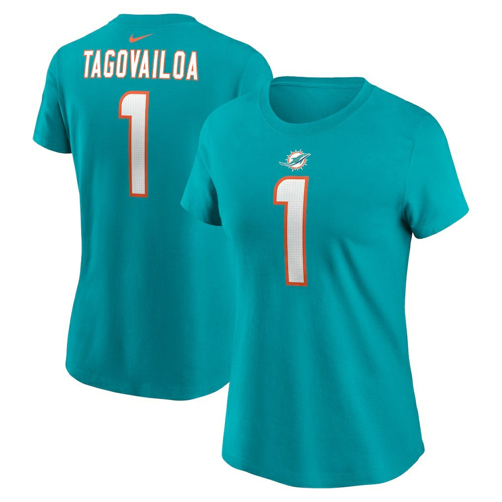Tua Tagovailoa Miami Dolphins Women's Player Name & Number T-Shirt Aqua | Nike for Sale