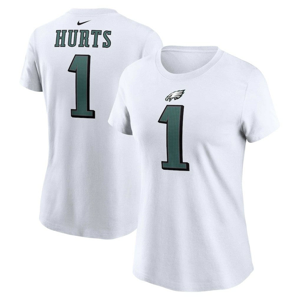 Jalen Hurts Philadelphia Eagles Women's Player Name & Number T-Shirt White | Nike for Sale