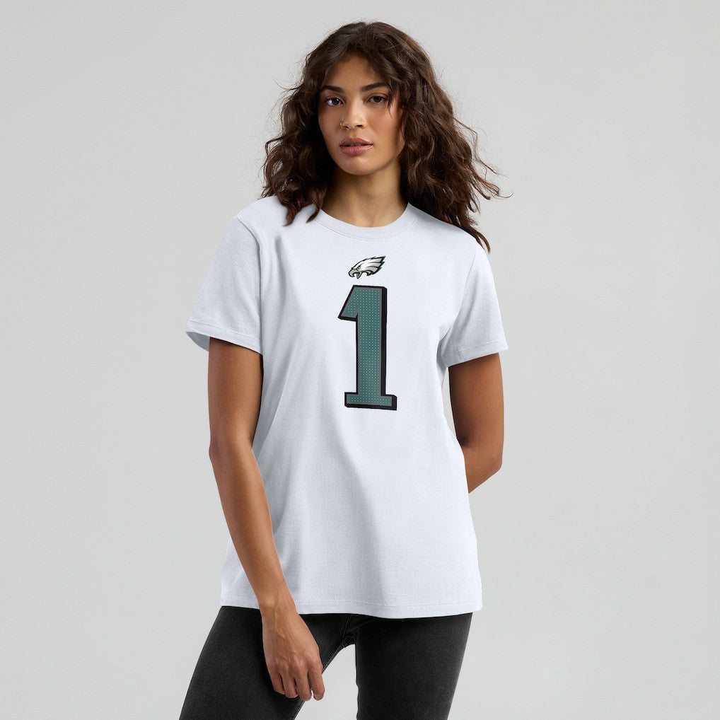 Jalen Hurts Philadelphia Eagles Women's Player Name & Number T-Shirt White | Nike for Sale