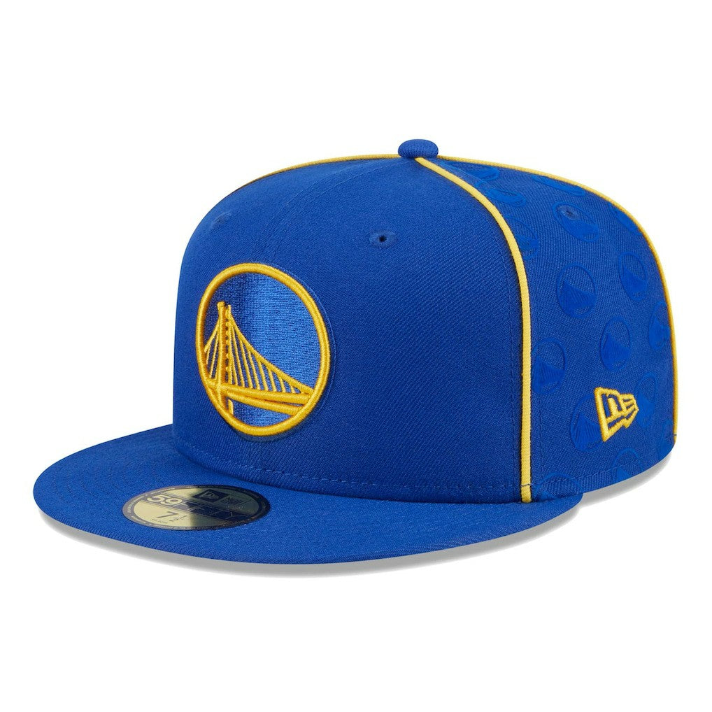 Golden State Warriors Piped & Flocked 59Fifty Fitted Hat Royal - NBA