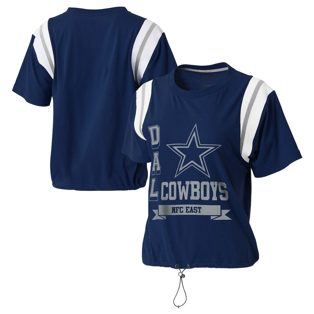 Dallas Cowboys WEAR by Erin Andrews Women's Cinched Colorblock T-Shirt Navy | NFL