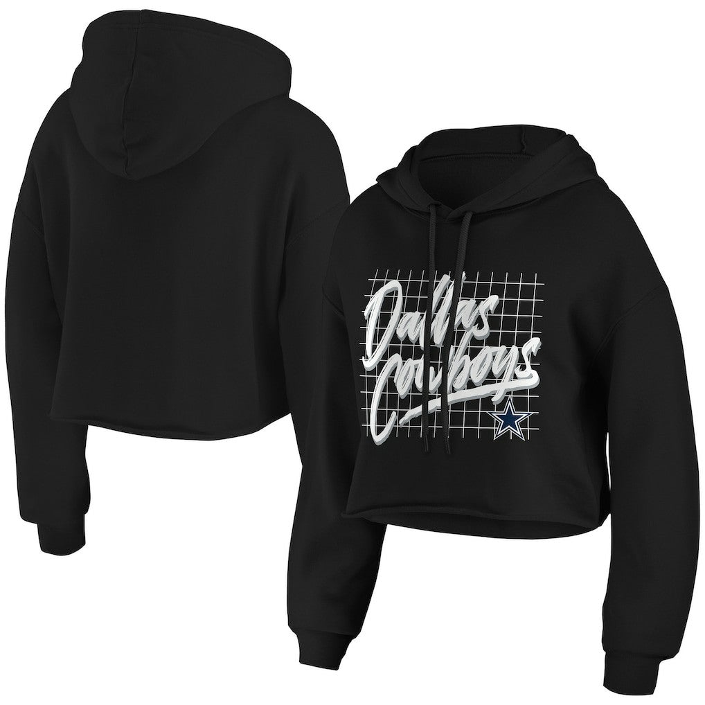 Dallas Cowboys WEAR by Erin Andrews Women's Domestic Cropped Pullover Hoodie Black | NFL