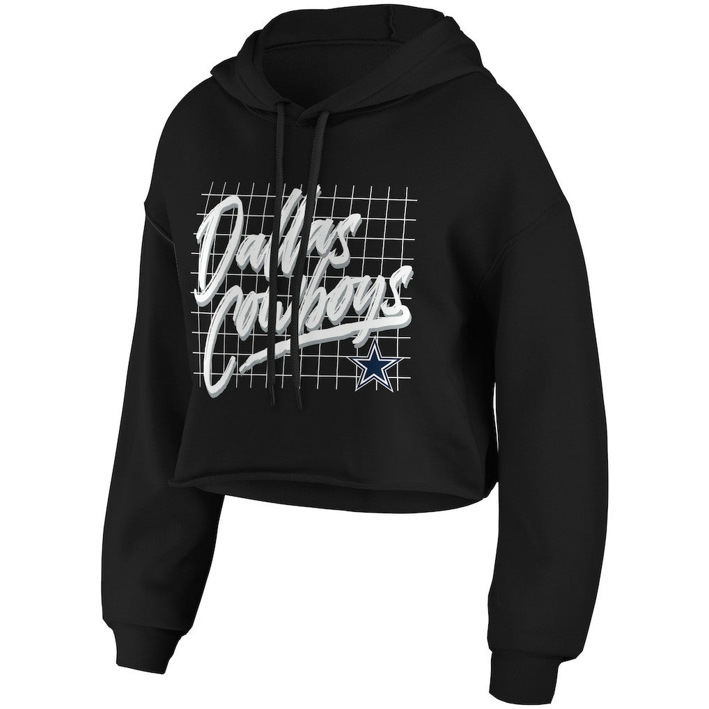 Dallas Cowboys WEAR by Erin Andrews Women's Domestic Cropped Pullover Hoodie Black | NFL