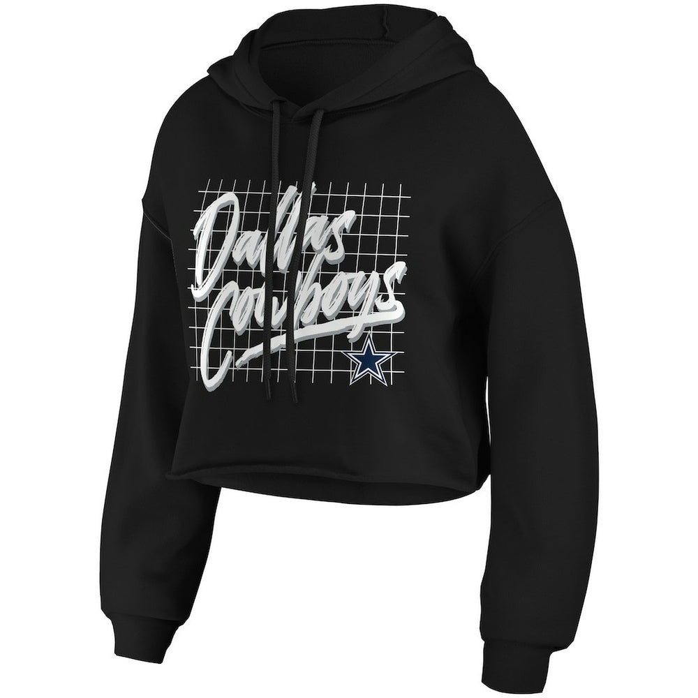 Dallas Cowboys WEAR by Erin Andrews Women's Domestic Cropped Pullover Hoodie Black | NFL