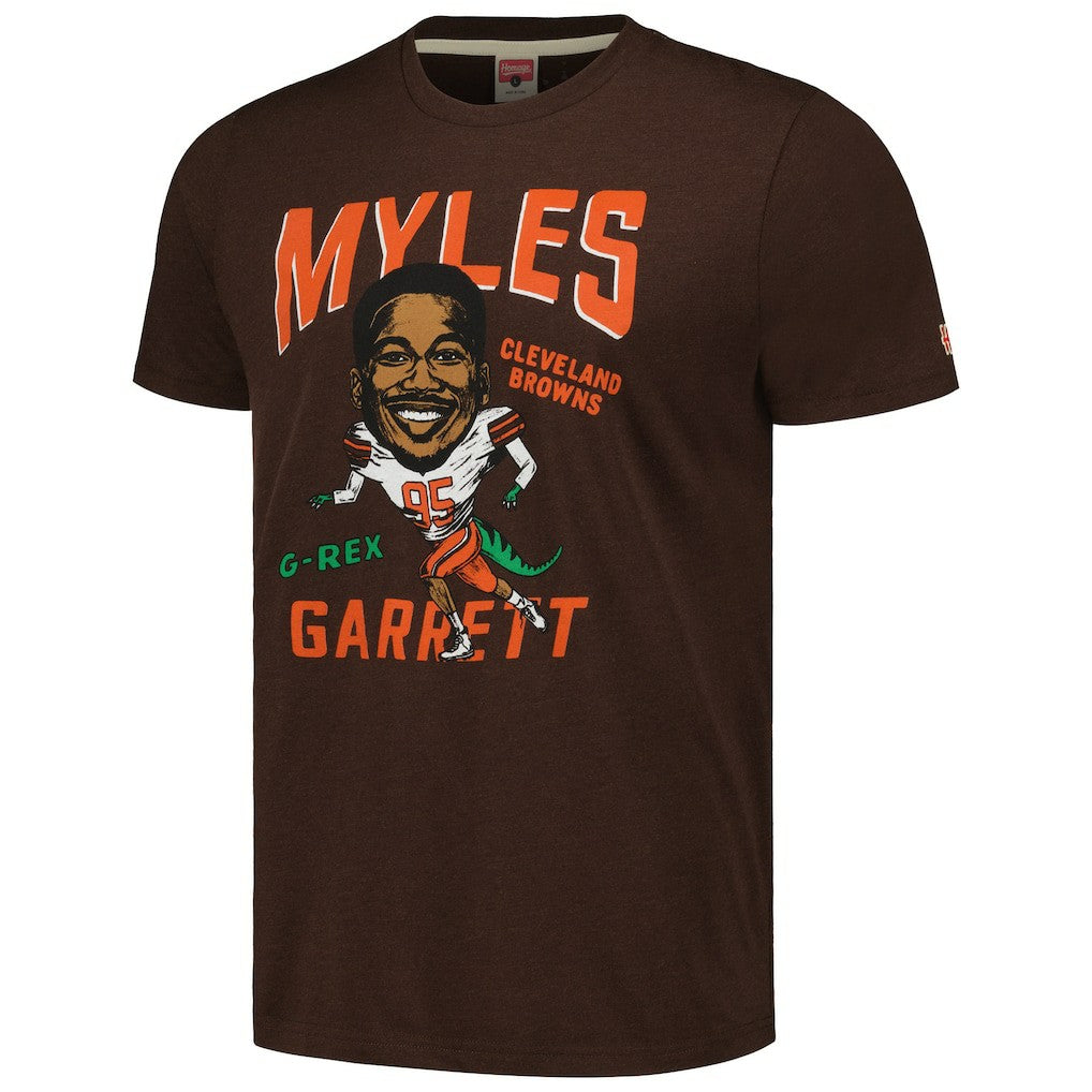 Myles Garrett Cleveland Browns Homage Unisex Caricature Player Tri-Blend T-Shirt Heathered Brown | NFL