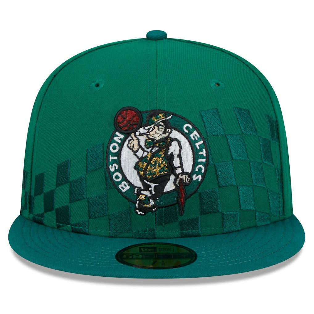 Boston Celtics Rally Drive Checkerboard 59FIFTY Crown Fitted Hat Kelly Green - NBA