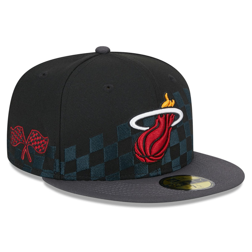 Miami Heat Rally Drive Checkerboard 59FIFTY Crown Fitted Hat Black - NBA
