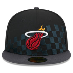 Miami Heat Rally Drive Checkerboard 59FIFTY Crown Fitted Hat Black - NBA