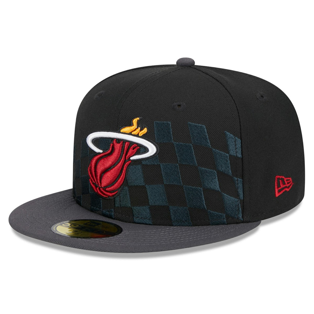 Miami Heat Rally Drive Checkerboard 59FIFTY Crown Fitted Hat Black - NBA