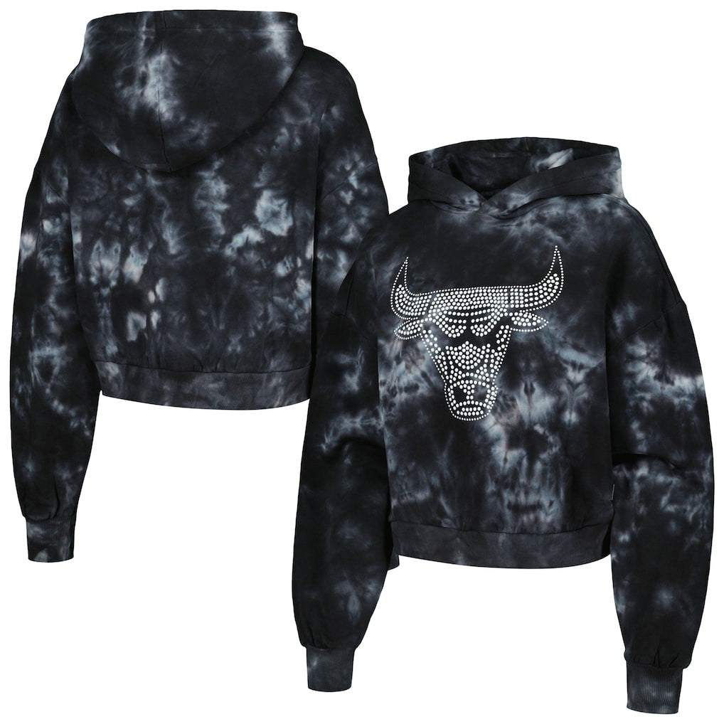 Chicago Bulls The Wild Collective Women's Tie-Dye Cropped Pullover Hoodie Black - NBA