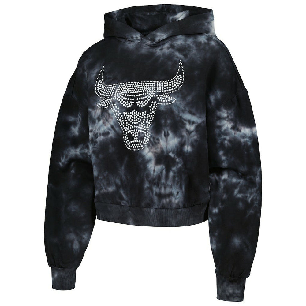 Chicago Bulls The Wild Collective Women's Tie-Dye Cropped Pullover Hoodie Black - NBA