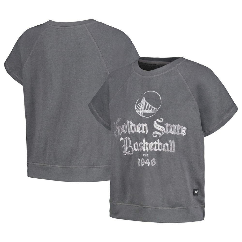 Golden State Warriors The Wild Collective Women's Embroidered Fleece Raglan Short Sleeve Pullover Sweatshirt Gray - NBA