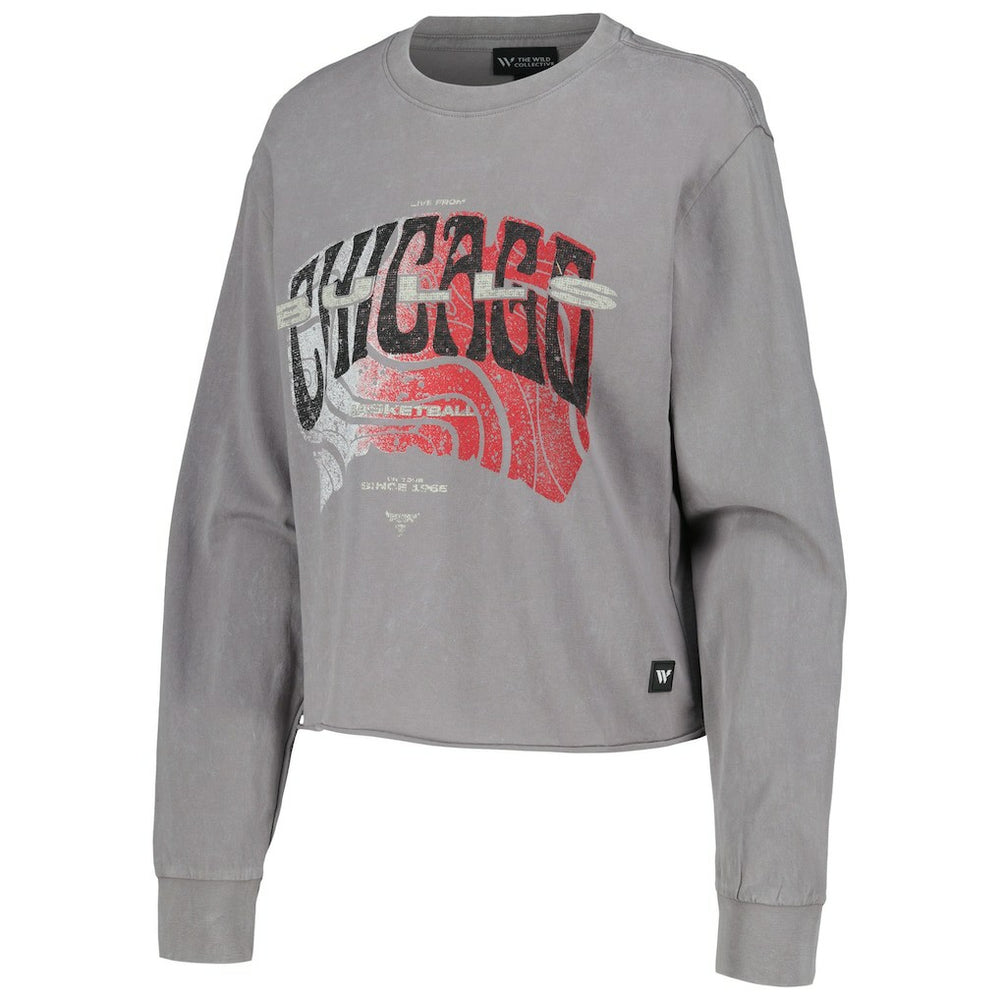 Chicago Bulls The Wild Collective Women's Band Cropped Long Sleeve T-Shirt Gray - NBA