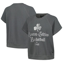 Boston Celtics The Wild Collective Women's Embroidered Fleece Raglan Short Sleeve Pullover Sweatshirt Gray - NBA