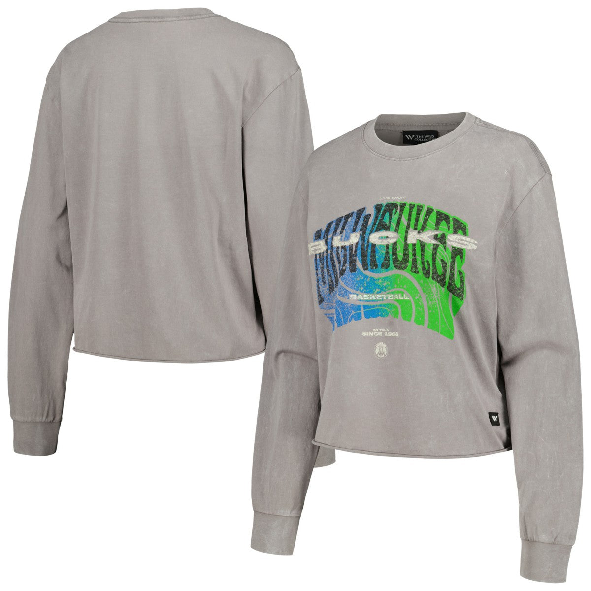 Milwaukee Bucks The Wild Collective Women's Band Cropped Long Sleeve T-Shirt Gray - NBA