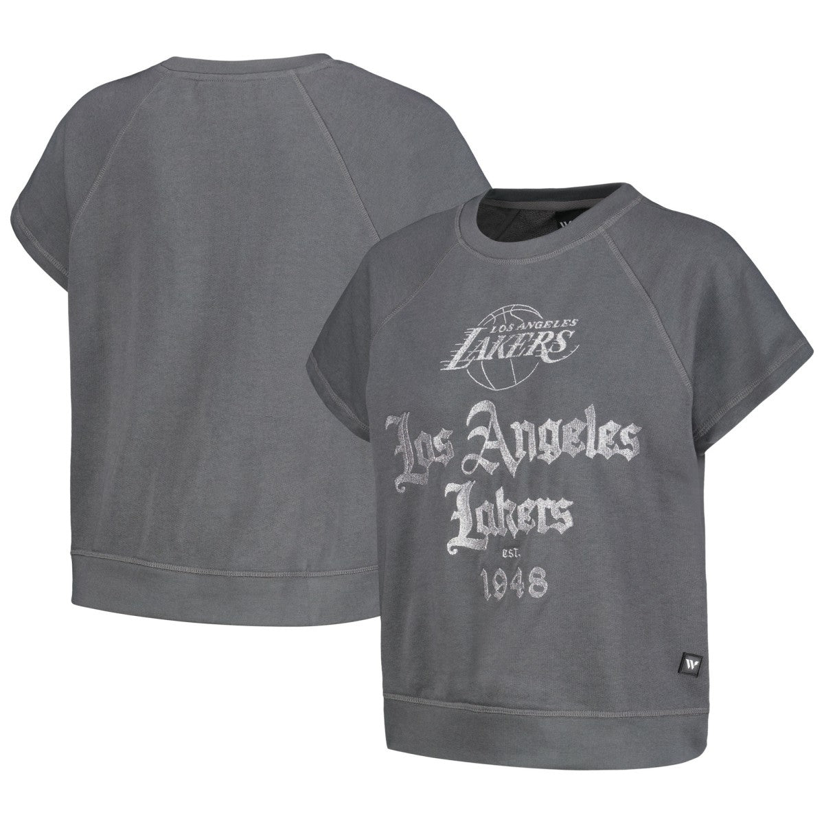 Los Angeles Lakers The Wild Collective Women's Embroidered Fleece Raglan Short Sleeve Pullover Sweatshirt Gray - NBA