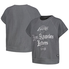 Los Angeles Lakers The Wild Collective Women's Embroidered Fleece Raglan Short Sleeve Pullover Sweatshirt Gray - NBA