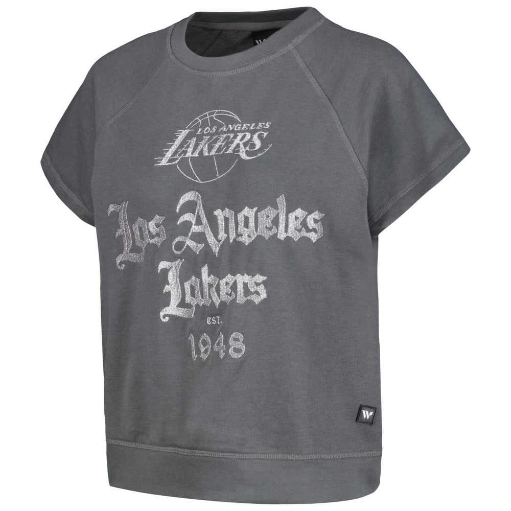 Los Angeles Lakers The Wild Collective Women's Embroidered Fleece Raglan Short Sleeve Pullover Sweatshirt Gray - NBA