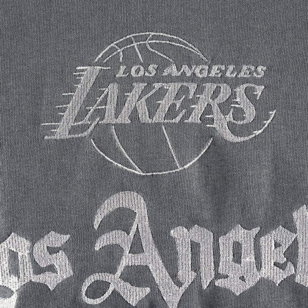 Los Angeles Lakers The Wild Collective Women's Embroidered Fleece Raglan Short Sleeve Pullover Sweatshirt Gray - NBA