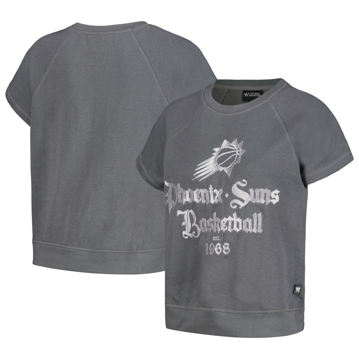 Phoenix Suns The Wild Collective Women's Embroidered Fleece Raglan Short Sleeve Pullover Sweatshirt Gray - NBA