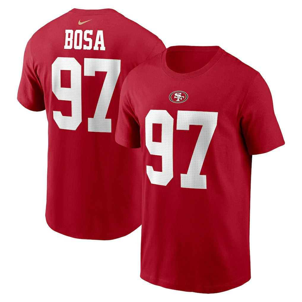 Nick Bosa San Francisco 49ers Player Name & Number T-Shirt Scarlet | Nike for Sale