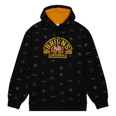 Boston Bruins Mitchell & Ness 100th Anniversary Allover Print Pullover Hoodie - Black - NHL