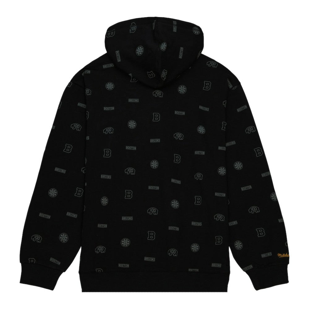Boston Bruins Mitchell & Ness 100th Anniversary Allover Print Pullover Hoodie - Black - NHL