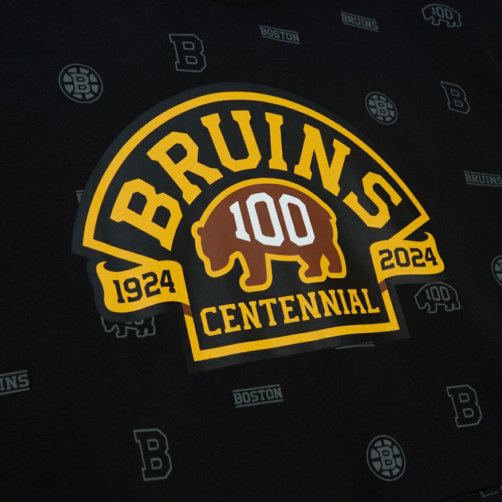 Boston Bruins Mitchell & Ness 100th Anniversary Allover Print Pullover Hoodie - Black - NHL