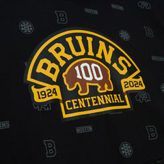 Boston Bruins Mitchell & Ness 100th Anniversary Allover Print Pullover Hoodie - Black - NHL
