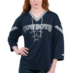 Dallas Cowboys Starter Women's Rally Lace-Up 3/4-Sleeve T-Shirt Navy | NFL