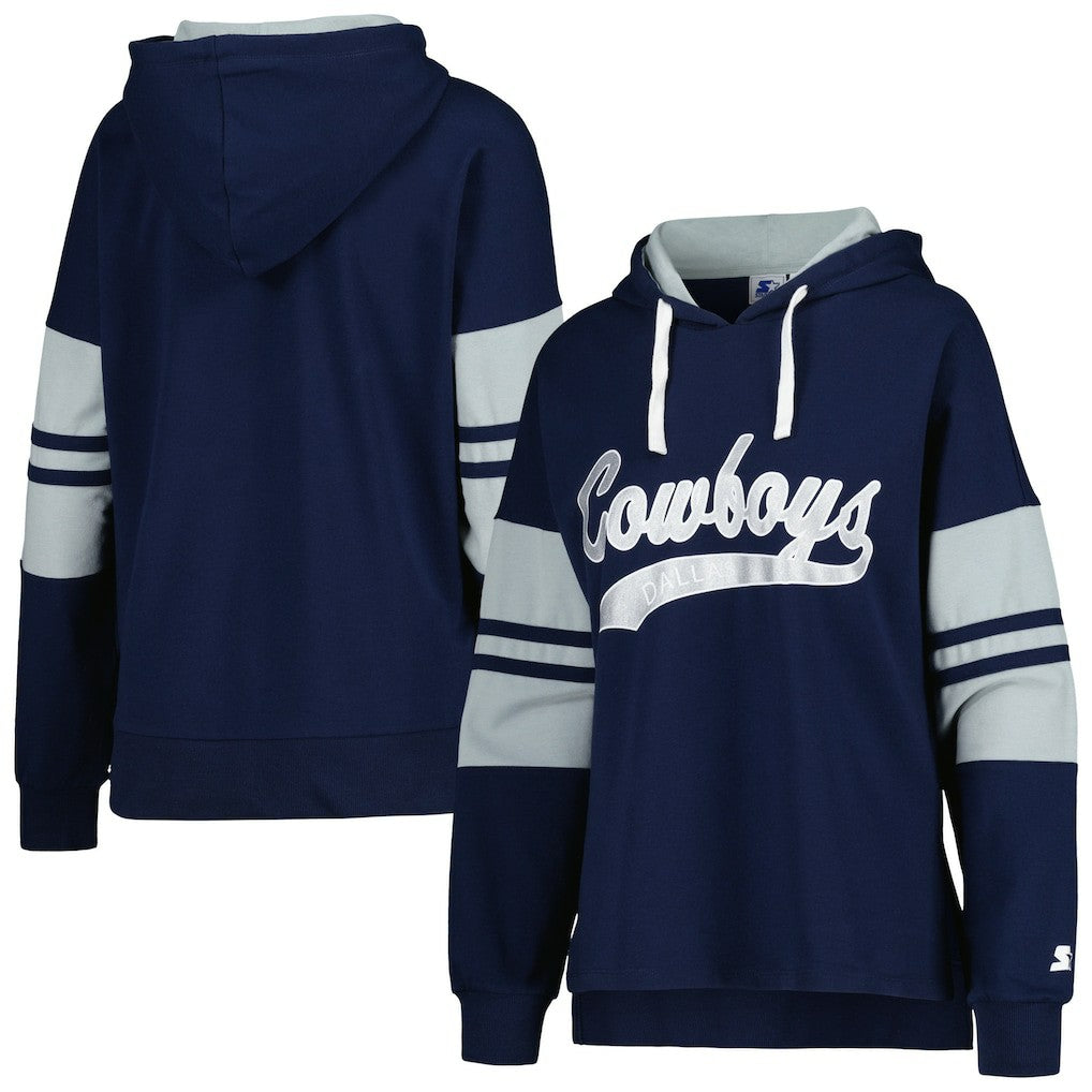 Dallas Cowboys Starter Women's Bump And Run Long Sleeve Hoodie T-Shirt Navy | NFL