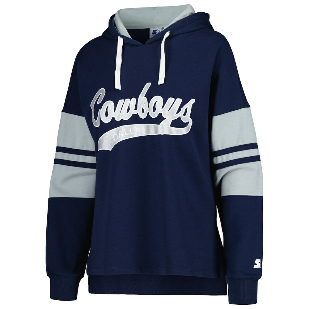 Dallas Cowboys Starter Women's Bump And Run Long Sleeve Hoodie T-Shirt Navy | NFL