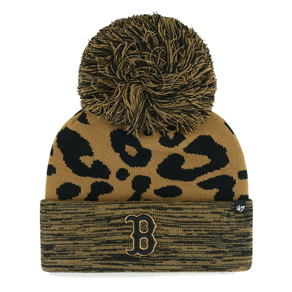 Boston Red Sox '47 Women's Leopard Rosette Cuffed Knit Hat with Pom Hats - MLB