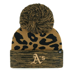 Athletics '47 Women's Leopard Rosette Cuffed Knit Hat with Pom Hats - MLB
