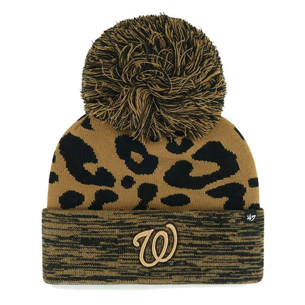 Washington Nationals '47 Women's Leopard Rosette Cuffed Knit Hat with Pom Hats - MLB