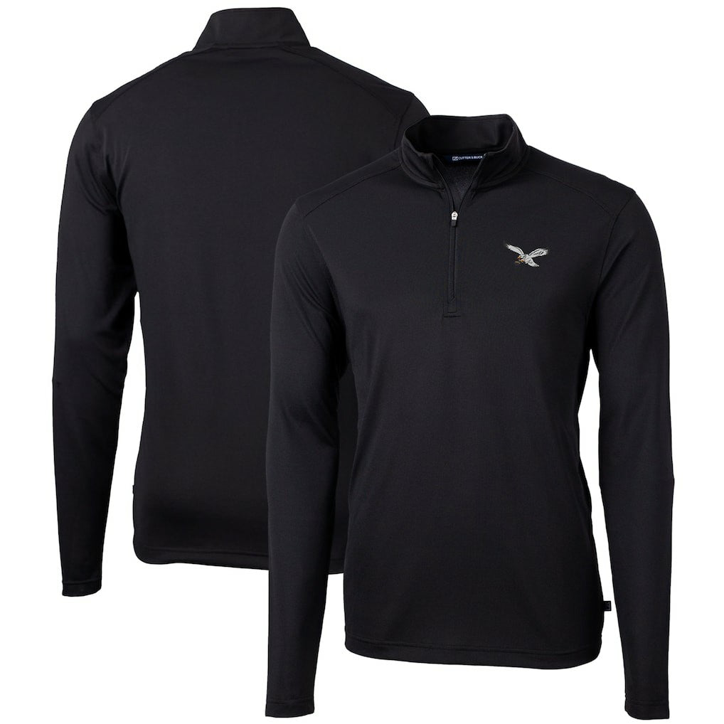 Philadelphia Eagles Cutter & Buck Gridiron Classics Big & Tall Virtue Eco Pique Recycled Quarter-Zip Pullover Top Black | NFL