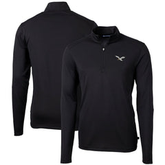 Philadelphia Eagles Cutter & Buck Gridiron Classics Big & Tall Virtue Eco Pique Recycled Quarter-Zip Pullover Top Black | NFL