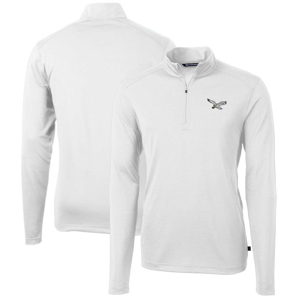 Philadelphia Eagles Cutter & Buck Gridiron Classics Big & Tall Virtue Eco Pique Recycled Quarter-Zip Pullover Top White | NFL
