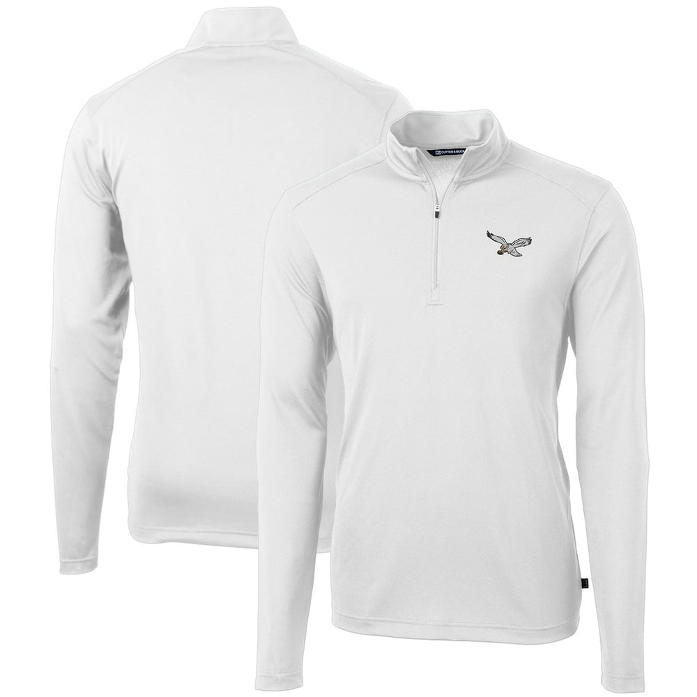 Philadelphia Eagles Cutter & Buck Gridiron Classics Big & Tall Virtue Eco Pique Recycled Quarter-Zip Pullover Top White | NFL